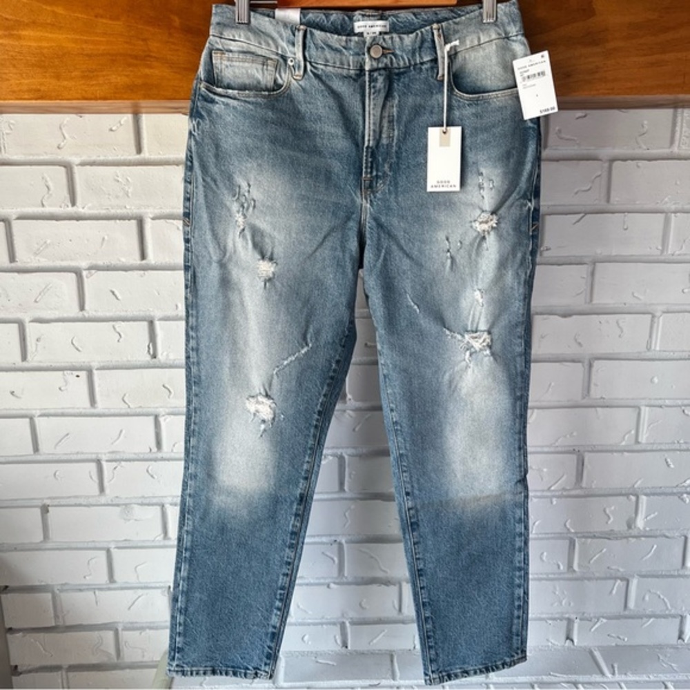 Good American Good Classic Distressed Straight Jeans in Indigo, Size 8, #GC062T